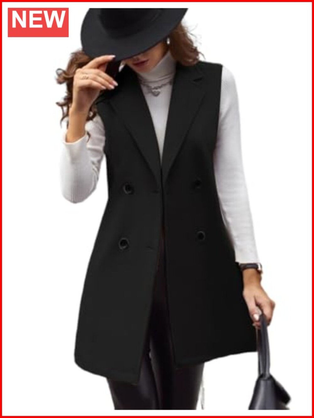 Wool Blend Sleeveless Trench Vest Double Breasted Long Coat